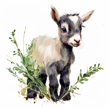 clipart watercolor cute baby goat small eating grass