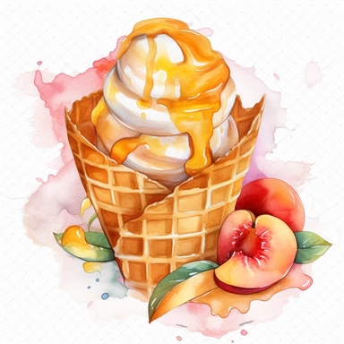 yellow ice cream with apricot in a waffle watercolor clipart