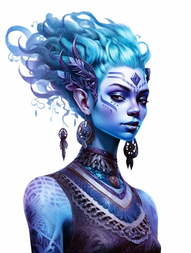 avatar character,blue and purple, clipart png, realistic, digital painting, WHITE BACKGROUND, fantasy style, realistic, painting, watercolor, 8k, ultra details,