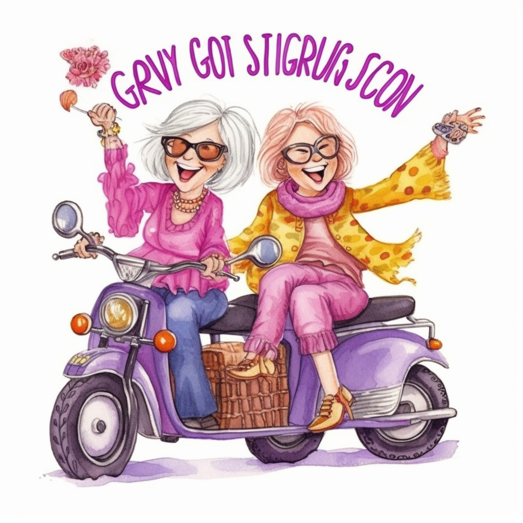 happy, funny, crazy old ladies with long gray hair clipart, line art ...