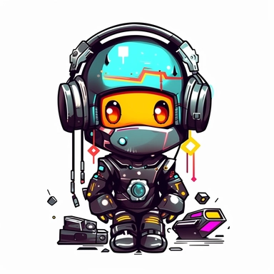 adorable simple cyberpunk Dj clipart, white background, adobe illustrator vector