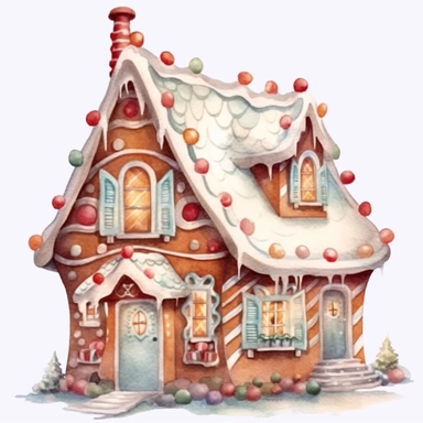 a watercolor gingerbread house, on a white background, gingerbread walls, gingerbread house, gingerbread models, gingerbread, watercolor pencil drawing style, on a white background, clipart, cartoonish style, full body, in the style
