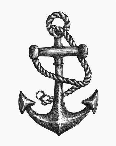 black and white anchor clip art, transparent png download, in the style of etching/engraving, twisted sense of humor, caricature-like, navy