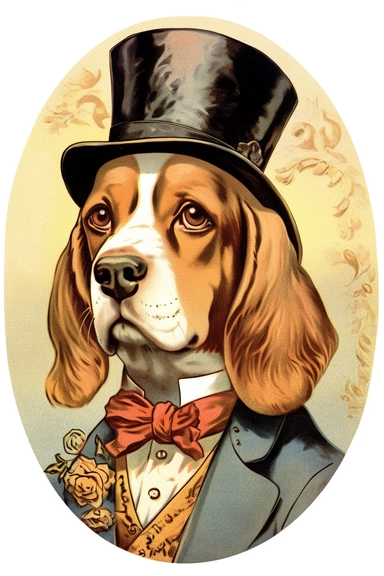 Vintage 1920 detailed Portrait of a Beagle Dog in victorian attire Illustration , Chromolithograph, Die Cut, 1920s Illustration, Vintage, Chromolithograph, Colorful, Antique, Ephemera, Clipart, 8k, Isolated on white
