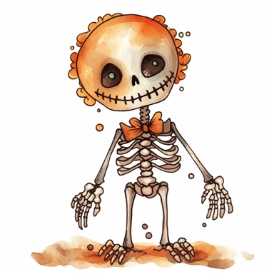 one Cute Halloween Skeleton Clipart, white background,