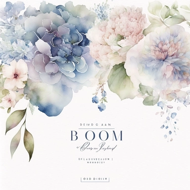 watercolor floral CLIPART, dusty baby pink color peony and blue hydrangea flower premade border, pastel pale COLORS, clipart, , no background, blank space for writing, CLEAN OUTLINE, delicate and elegant, dreamy airy color, classic style, airy watery colors, with elements of GREEN LEAVES and bluberries, hd, best quality, 8k,