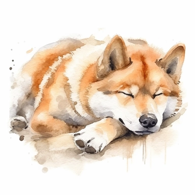 Akita Inu dog sleeping, watercolor, sharp illustration clipart, insane detail, white background