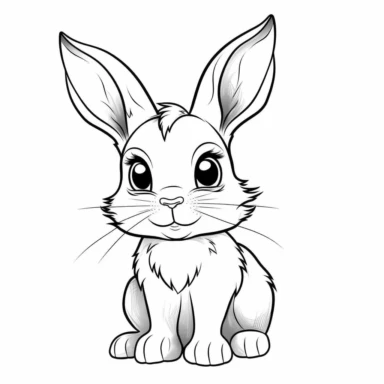Clipart of a cute baby rabbit, full body, coloring page for kids, no shade, no shadow