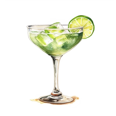 watercolor clipart of a Margarita cocktail in classic coupe glass on the white background ar 2:3