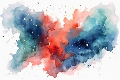 Watercolor, Design a green valley irregular galaxy, transitioning between the blue star-forming and red quiescent phases clipart, hd, on a white background, spaced out