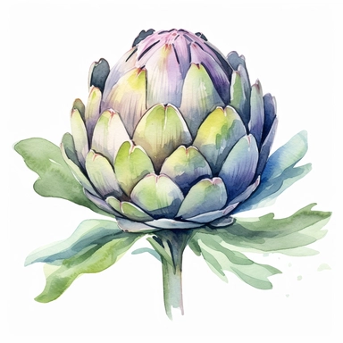 artichoke watercolor clipart, white background, hd