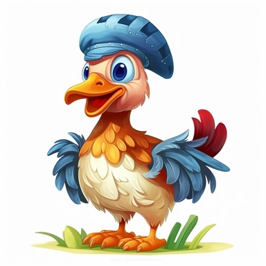 cute fairy tale farm rooster, clipart, white background