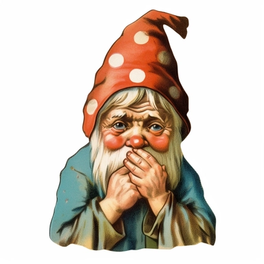 Vintage 1920 portrait view of a vintage Gnome looking crying Illustration, Chromolithograph, 1920s Illustration, Vintage, Chromolithograph, Colorful, Antique, Ephemera, Clipart, 8k, Isolated on white
