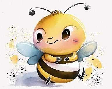 cute smiling vector bee drawing for nursery clipart, in the style of watercolor painting, charming anime characters, cute and colorful, depiction of animals, high quality
