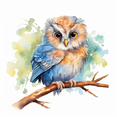 watercolor illustration of a beautiful and cute Owl in nature clipart, in the style of realistic watercolor paintings, realistic, detailed, bright colours, white background, clipart, detailed