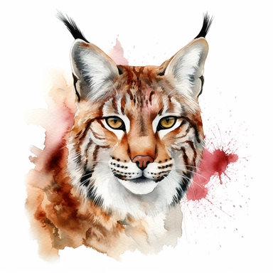 Bobcat illustration, watercolor clipart, isolated white background, 8k