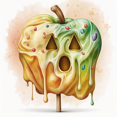 caramel apple ghost face Halloween theme ,Watercolor style, Clipart,highly detailed on white background