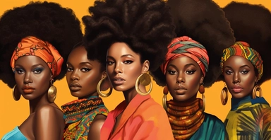 Eye-catching collage of black women in Pop Art style, featuring diverse hairstyles, fashion, and bold makeup, high-quality, clipart, empowering, vibrant, unique