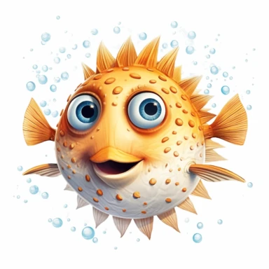 a whimsical blowfish clipart on white background