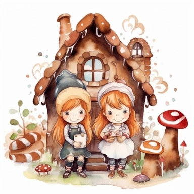 Cute Hansel and gretel watercolor clipart