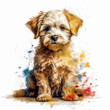 create oil painted clipart featuring ultra realistic cute and playful dog on white background engaged in various activities, such as playing, sleeping, eating, jumping.