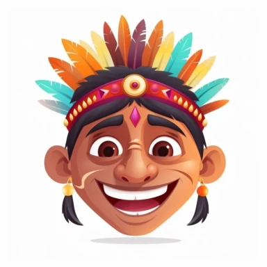 fantasy happy cute indian face, cartoon, clipart, mascot, isolated on white background