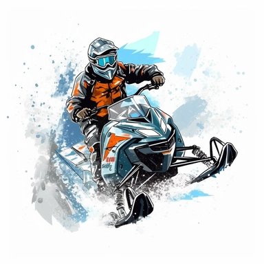 snowmobile clipart, flat colort, white blackboard, bold outline