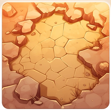 simple crack in ground, desert, video game asset, isometric, top down, hand drawn, level art, low contrast, no borders, soft lightning, smooth edges, atmospheric effects, spatial concept art, muralist, clipart, ps1 graphics, deconstructed object, 2d, plain background