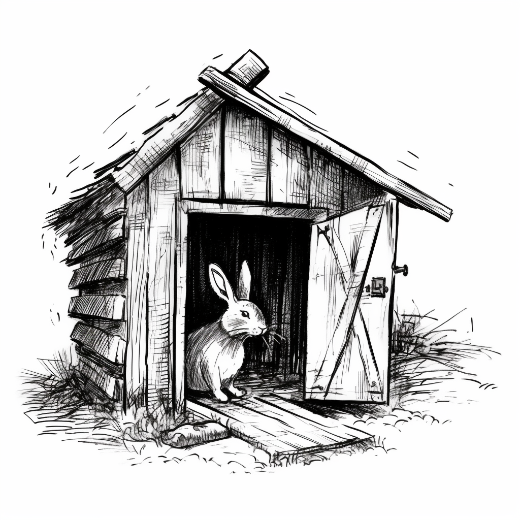 rabbit shed with a barn style roof line a wire swing door clip art