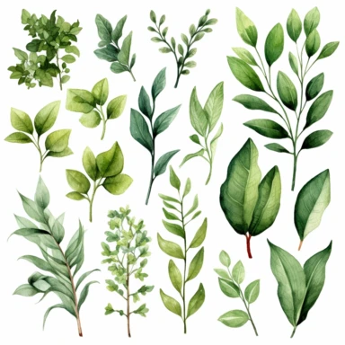 greenery watercolor clipart 12 by 12 inches in white background