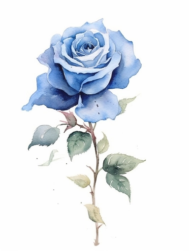 vintage beautiful victorian shabby chic blue rose on white background, blue theme, watercolor illustration, clipart