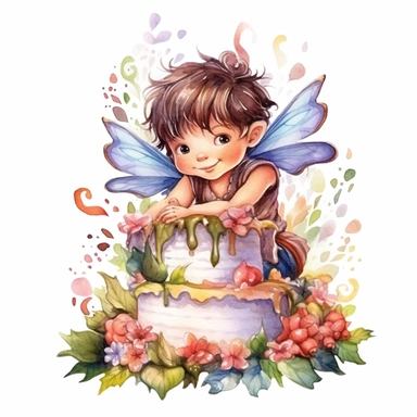 beautiful fairy boy Birthday, illustration clipart, high detailed, white background, digital art, watercolor, hd