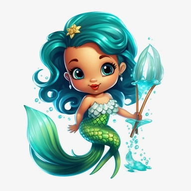 Super cute baby mermaid with fish tail clipart, white background