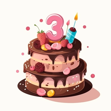 3rd of birthday cake, Clipart, Vector Style, Logo design, White Background