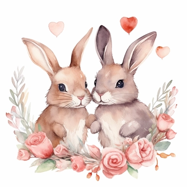 watercolor bunnies in love clipart on white background