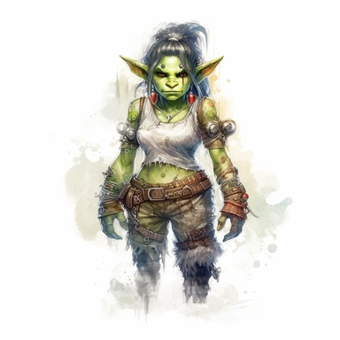 Watercolor Clipart full body Cute Orc girl, watercolor clipart by Renato Muccillo and Andreas Rocha, Easy to Cut, Beautiful Colored Illustration, Watercolored Pencil, Intricate Details, 8K, White Background