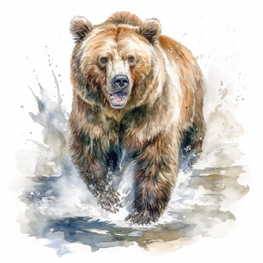 a detailed watercolor painting of a Grizzly Bear what a fishing in the wild, clipart, white background