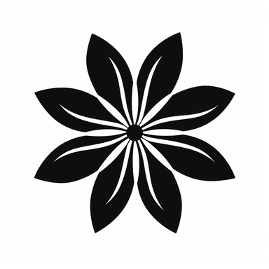 A black silhouette of a flower with 5 petals on a white background in clipart style.