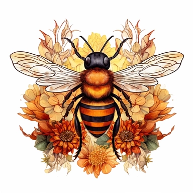 Cute Beautiful Bee Flowers Sublimation Clipart ,Cartoon,hyper realistic, intricate detail, illustration style,high solution,on the white background