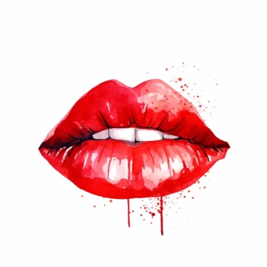 a watercolor red kissing lips vector illustration design, in the style of ryan mcginley, clipart, white background, 8k