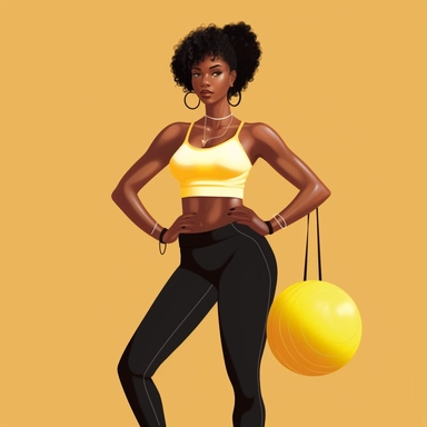 black women standing up in gym clothes holding ayellow gym bad, clipart