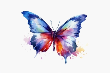 Watercolor, Create an animated GIF of a butterfly in flight, showcasing its graceful movements and wing patterns, clipart, hd, on a white background, spaced out