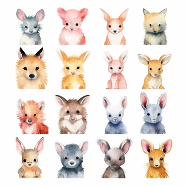 Baby Animal Sublimation Clipart minimalist,bright colors isolated white background,8k