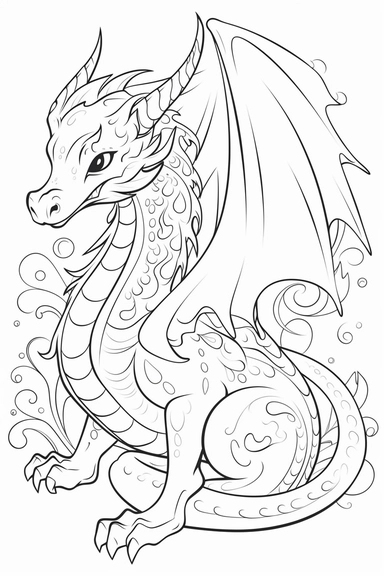 cute dragons playing depicted in the style of clipart, white background, vector lines, in the style of a coloring book, thick, clear,lines, black and white,