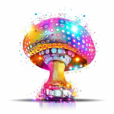 Clipart white background: Let the spirit of the disco era inspire you as you create a groovy clipart of a mushroom with a sparkling disco ball as its cap, radiating colorful lights and good vibes