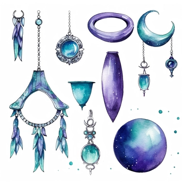 disco jewelry, watercolor sketch clipart isolated on white background