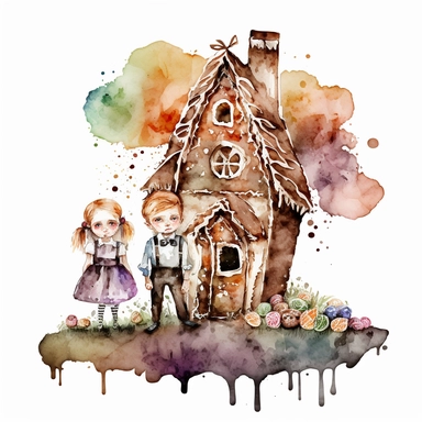 Watercolor Hansel and Gretel,halloween ,Clipart, colorful, white background