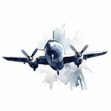 Airplane silhouette: A simple and recognizable outline of an airplane, watercolor, navy blue color theme, octane rendering, clip art, detailed photo, hd, white background