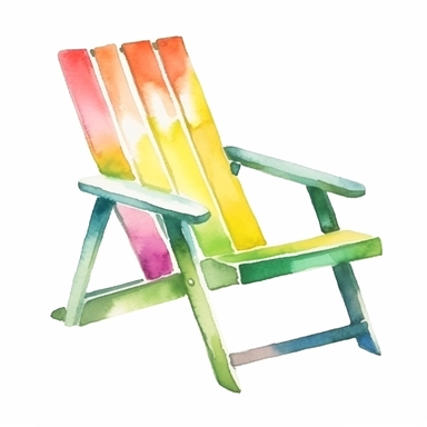 Watercolor Summer Lawn Chair clipart, Minimalist, bright colors, isolated white background, 8k