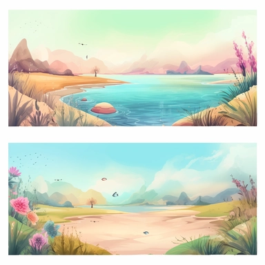 Watercolor: Vector set of background social media story design templates with copy space for text - summer landscape - backgrounds for banners, greeting cards, posters and advertising - summer vacation ideas. png Full body realistic cartoon 32k UHD cute. 15cm thick outline. Black color. No shadow on the ground. with illustrations realistic water color and detailed illustrations. Cartoon, PNG clipart, transparent white background
